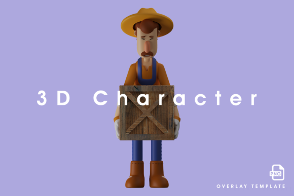 3D Farmer Character Having a Wooden Box