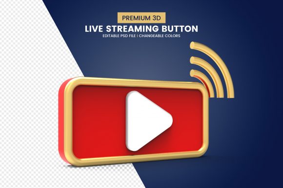 3d Live Stream Button Isolated