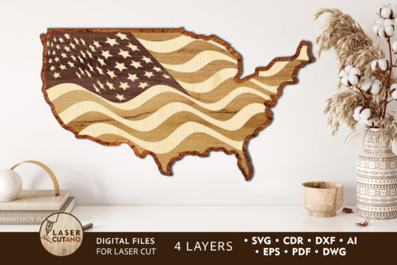 3D USA Map 4th of July Cut Files