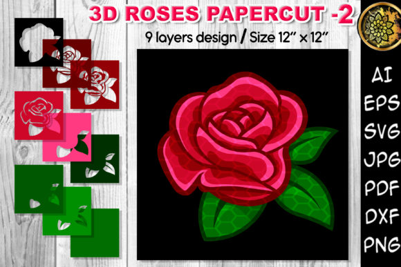 3D Valentine Rose Flowers Clipart –2: Bringing Depth to Your DIY Creations